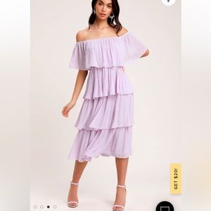 Lavender off the shoulder midi dress